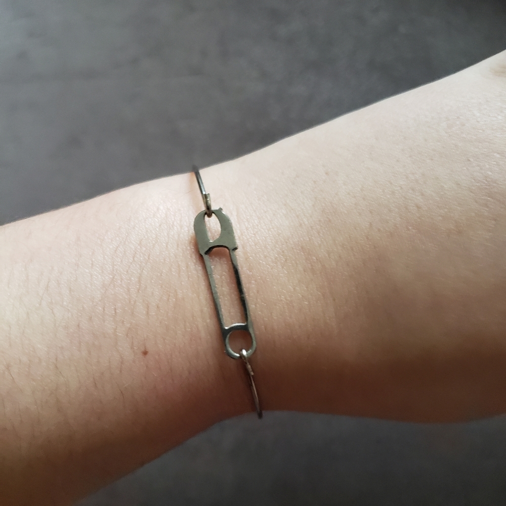 Unique Silver Safety Pin Bracelet Bangle